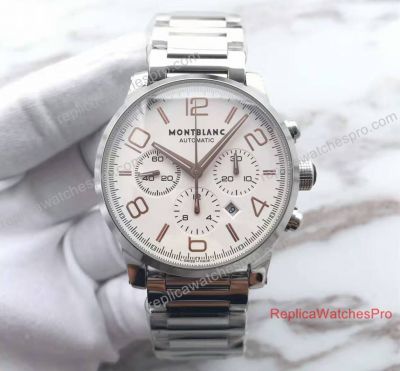 Swiss Replica Montblanc TimeWalker Chronograph Watch SS White Rose Gold Markers